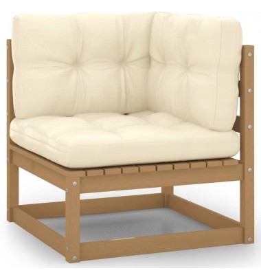  Kampinė sodo sofa su kreminėmis pagalvėlėmis, pušies masyvas - Moduliniai lauko baldai - 1
