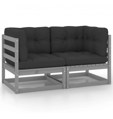 Dvivietė sodo sofa su pagalvėlėmis, pilka, pušies masyvas - Moduliniai lauko baldai - 1