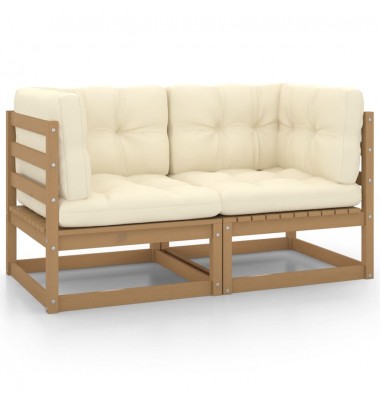 Dvivietė sodo sofa su pagalvėlėmis, medaus ruda, pušies masyvas - Moduliniai lauko baldai - 1