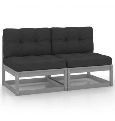  Vidurinės sofos dalys su pagalvėlėmis, 2vnt., pilkos, pušis - Moduliniai lauko baldai - 1