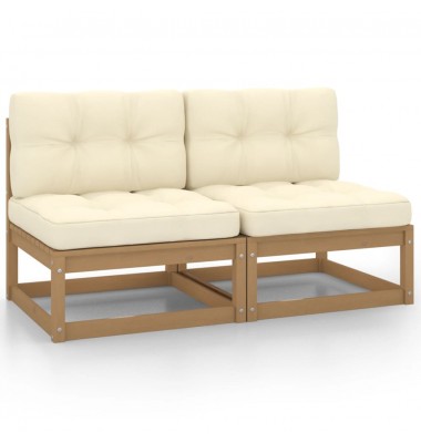  Vidurinės sofos dalys su kreminėmis pagalvėlėmis, 2vnt., pušis - Moduliniai lauko baldai - 1