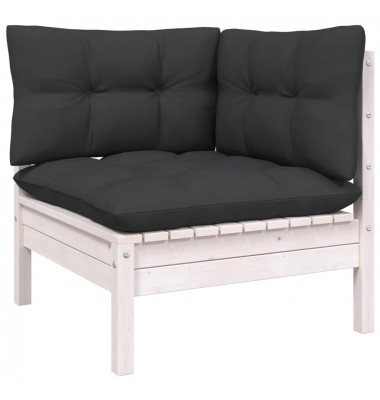  Kampinė sodo sofa su pagalvėlėmis, balta, pušies masyvas - Moduliniai lauko baldai - 1