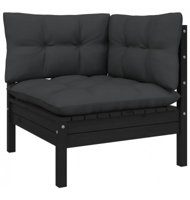 Kampinė sodo sofa su pagalvėlėmis, juoda, pušies masyvas - Moduliniai lauko baldai - 1