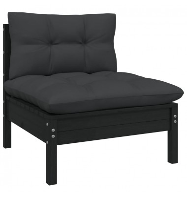  Vidurinė sodo sofos dalis su pagalvėlėmis, juoda, pušis - Moduliniai lauko baldai - 1