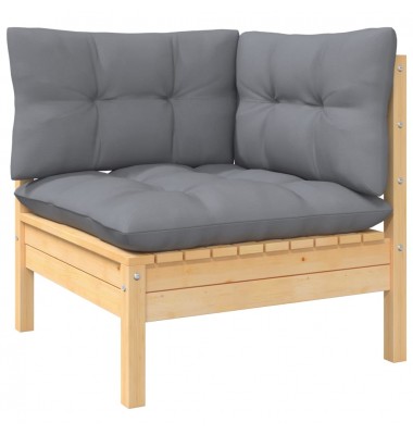 Dvivietė sodo sofa su pilkomis pagalvėlėmis, pušies masyvas - Moduliniai lauko baldai - 2