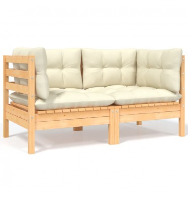 Dvivietė sodo sofa su kreminėmis pagalvėlėmis, pušies masyvas - Moduliniai lauko baldai - 1