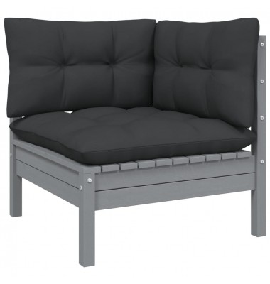 Dvivietė sodo sofa su pagalvėlėmis, pilka, pušies masyvas - Moduliniai lauko baldai - 2