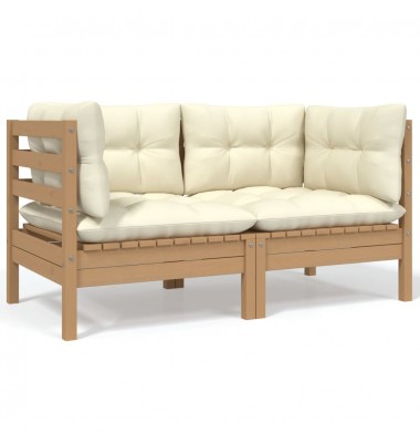 Dvivietė sodo sofa su kreminėmis pagalvėlėmis, pušies masyvas - Moduliniai lauko baldai - 1