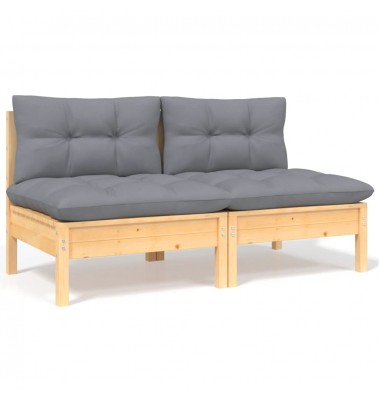 Dvivietė sodo sofa su pilkomis pagalvėlėmis, pušies masyvas - Moduliniai lauko baldai - 1