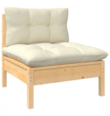Dvivietė sodo sofa su kreminėmis pagalvėlėmis, pušies masyvas - Moduliniai lauko baldai - 2