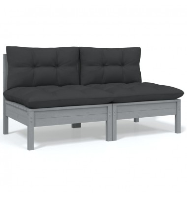 Dvivietė sodo sofa su pagalvėlėmis, pilka, pušies masyvas - Moduliniai lauko baldai - 1