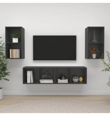  Sieninės televizoriaus spintelės, 4vnt., pilkos spalvos, MDP  - TV spintelės - 1