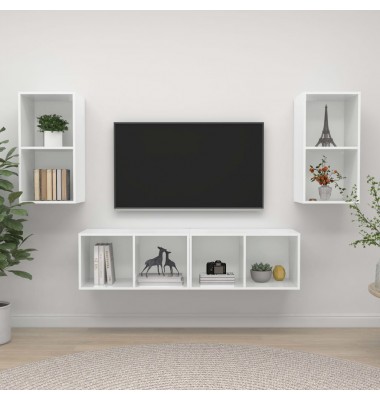  Sieninės televizoriaus spintelės, 4vnt., baltos, MDP, blizgios  - TV spintelės - 1