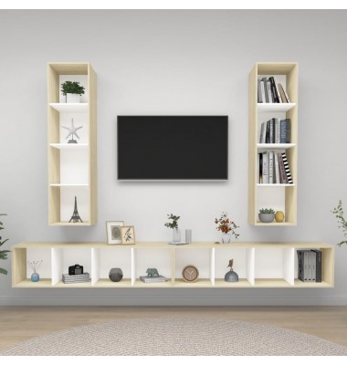  Sieninės televizoriaus spintelės, 4vnt., baltos/ąžuolo, MDP  - TV spintelės - 1