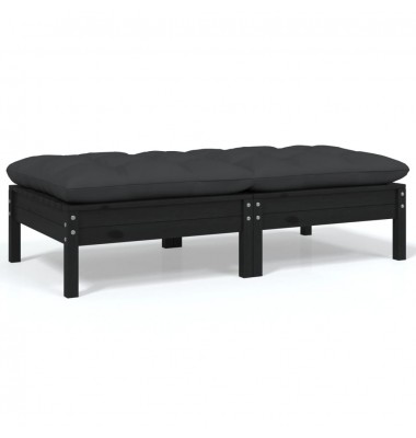  Dvivietė sodo sofa su pagalvėlėmis, juoda, pušies masyvas - Moduliniai lauko baldai - 1