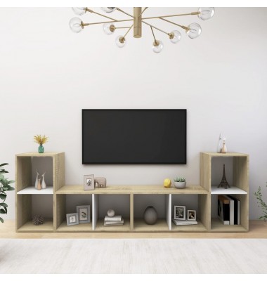 TV spintelės, 4vnt., baltos/ąžuolo, 72x35x36,5cm, MDP - TV spintelės, komplektai - 1