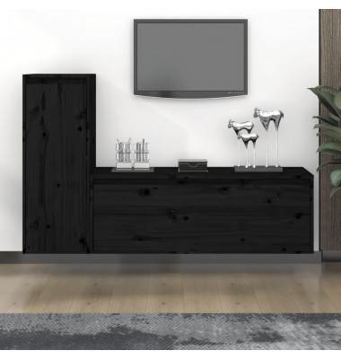  Televizoriaus spintelės, 2vnt., juodos, pušies medienos masyvas - TV spintelės - 1