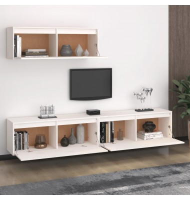  Televizoriaus spintelės, 3vnt., baltos, pušies medienos masyvas - TV spintelės - 3