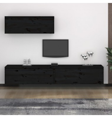  Televizoriaus spintelės, 3vnt., juodos, pušies medienos masyvas - TV spintelės - 1