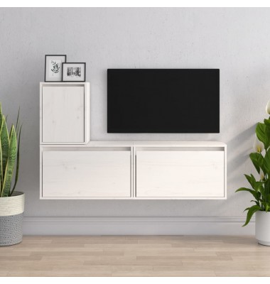  Televizoriaus spintelės, 3vnt., baltos, pušies medienos masyvas - TV spintelės - 1