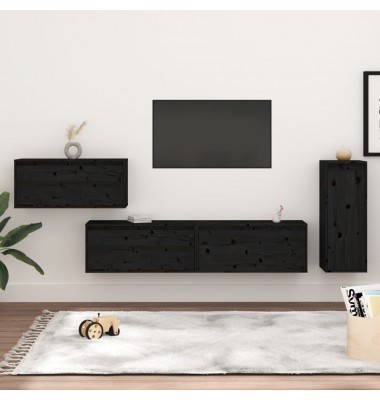  Televizoriaus spintelės, 4vnt., juodos, pušies medienos masyvas - TV spintelės - 1