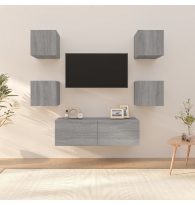 Sieninių televizoriaus spintelių rinkinys, pilkos, mediena - TV spintelės, komplektai - 1