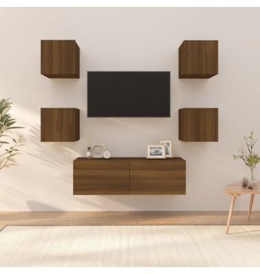 Sieninių televizoriaus spintelių rinkinys, rudos, mediena - TV spintelės - 1