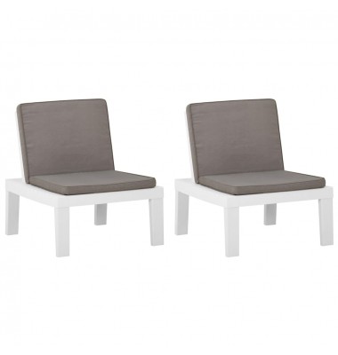Sodo poilsio kėdės su pagalvėlėmis, 2vnt., baltos, plastikas - Lauko kėdės - 1
