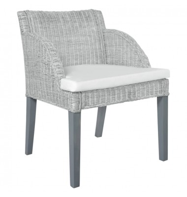  Valgomojo kėdė su pagalvėle, pilka, natūralus ratanas - Valgomojo Kėdės - 1