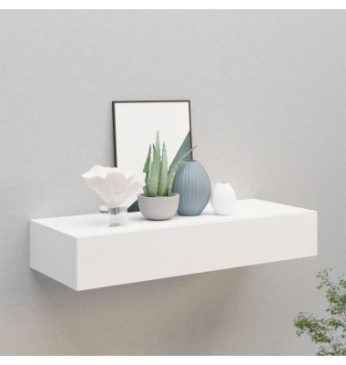  Sieninė lentyna su stalčiumi, baltos spalvos, 60x23,5x10cm, MDF - Pakabinamos lentynos, spintelės - 1