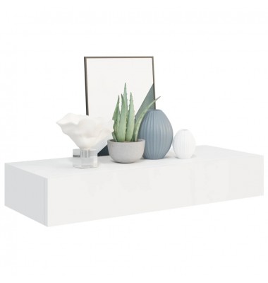  Sieninė lentyna su stalčiumi, baltos spalvos, 60x23,5x10cm, MDF - Pakabinamos lentynos, spintelės - 3