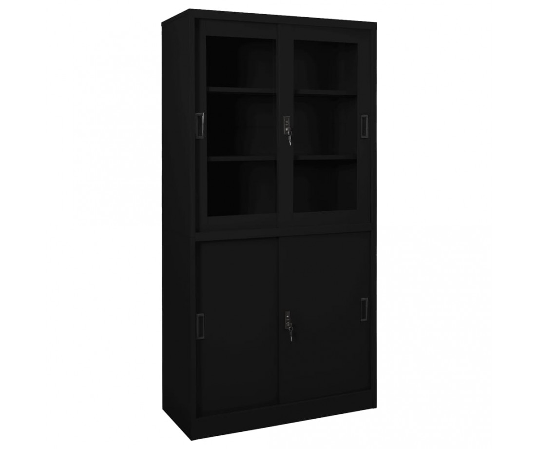 Biuro spintelė su stumdomom durim, juoda, 90x40x180cm, plienas - Biuro spintos, spintelės - 1 Biuro spintelė su stumdomom durim, juoda, 90x40x180cm, plienas - Biuro spintos, spintelės - 1