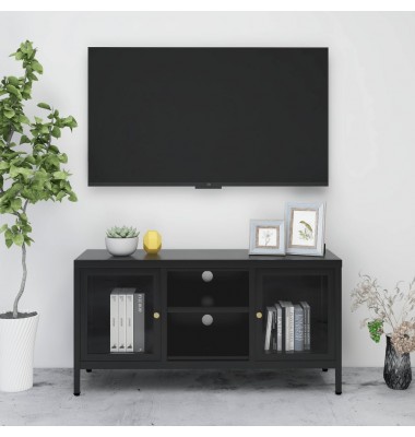  Televizoriaus spintelė, juoda, 105x35x52cm, plienas ir stiklas - TV spintelės - 1