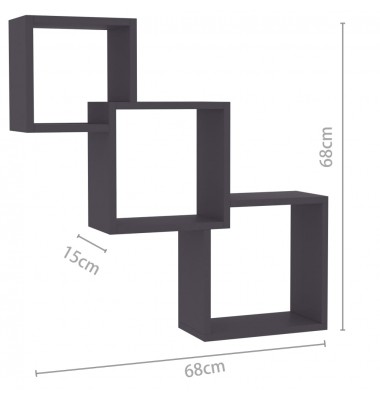  Sieninės lentynos, pilkos sp., 84,5x15x27cm, MDP, kubo formos - Pakabinamos lentynos, spintelės - 6
