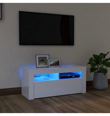  TV spintelė su LED apšvietimu, balta, 90x35x40cm, blizgi - TV spintelės - 1
