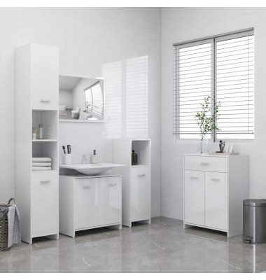 Vonios kambario spintelė, balta, 60x33x80cm, MDP, ypač blizgi - Vonios spintelės, veidrodžiai - 7
