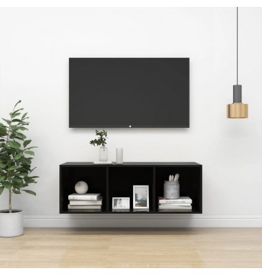  Sieninė TV spintelė, blizgi juoda, 37x37x107cm, MDP - TV spintelės - 1