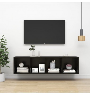  Prie sienos montuojama TV spintelė, juoda, 37x37x142,5cm, MDP  - TV spintelės - 1