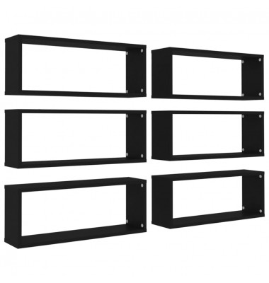  Sieninės lentynos, 6vnt., juodos, 60x15x23cm, MDP, kubo formos - Pakabinamos lentynos, spintelės - 2