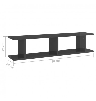  Sieninės lentynos, 2vnt., pilkos, 90x18x20cm, MDP, blizgios - Pakabinamos lentynos, spintelės - 7