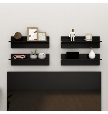  Sieninės lentynos, 4vnt., juodos, 60x11,5x18cm, MDP, blizgios - Pakabinamos lentynos, spintelės - 1
