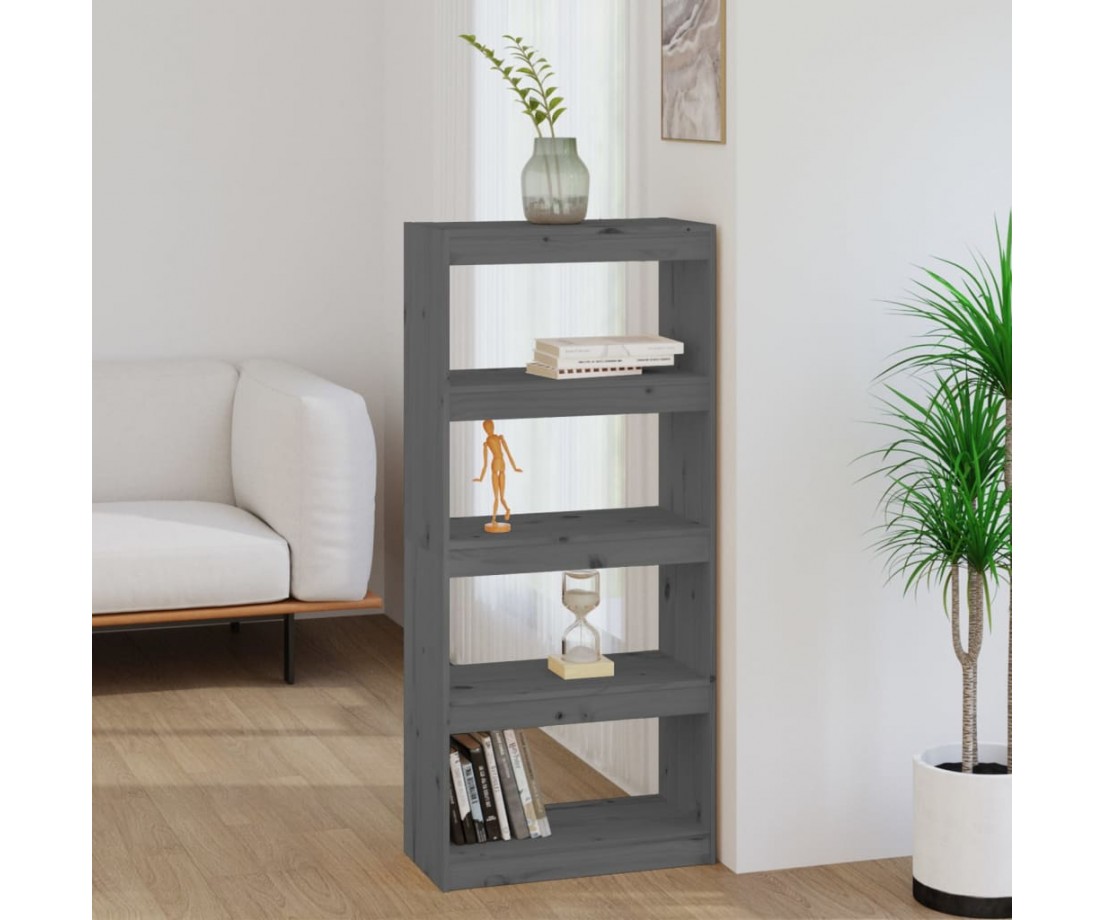 Spintelė knygoms/kambario pertvara, pilka, 60x30x135,5cm, pušis - Pastatomos lentynos, spintelės - 1 Spintelė knygoms/kambario pertvara, pilka, 60x30x135,5cm, pušis - Pastatomos lentynos, spintelės - 1