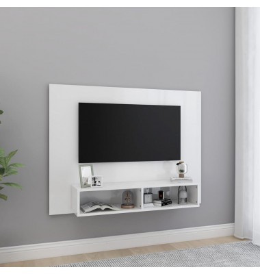  Sieninė TV spintelė, balta, 120x23,5x90cm, MDP, blizgi  - TV spintelės - 1