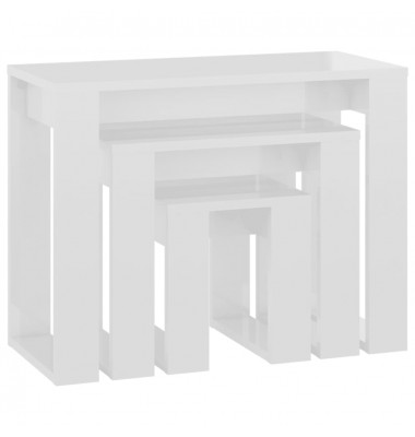  Sustumiami staliukai, 3vnt., balti, apdirbta mediena, blizgūs - Žurnaliniai staliukai - 5