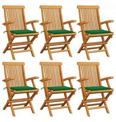  Sodo kėdės su žaliomis pagalvėlėmis, 6vnt., tikmedžio masyvas - Lauko kėdės - 1