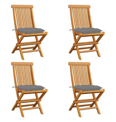  Sodo kėdės su pilkomis pagalvėlėmis, 4vnt., tikmedžio masyvas - Lauko kėdės - 1