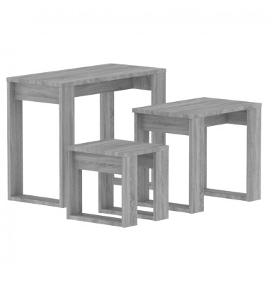  Sustumiami staliukai, 3vnt., pilki ąžuolo, apdirbta mediena - Žurnaliniai staliukai - 2