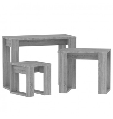  Sustumiami staliukai, 3vnt., pilki ąžuolo, apdirbta mediena - Žurnaliniai staliukai - 5