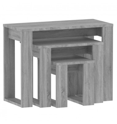  Sustumiami staliukai, 3vnt., pilki ąžuolo, apdirbta mediena - Žurnaliniai staliukai - 6