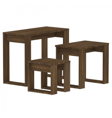  Sustumiami staliukai, 3vnt., rudi ąžuolo, apdirbta mediena - Žurnaliniai staliukai - 2